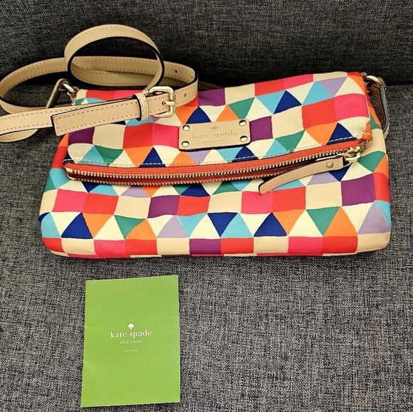 Kate Spade Multi Color Geo Nylon Flap Crossbody. - Picture 1 of 9